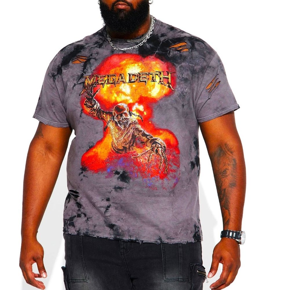 Megadeth Contaminated Tie Dye Distressed metal rock Official T-Shirt L NWT